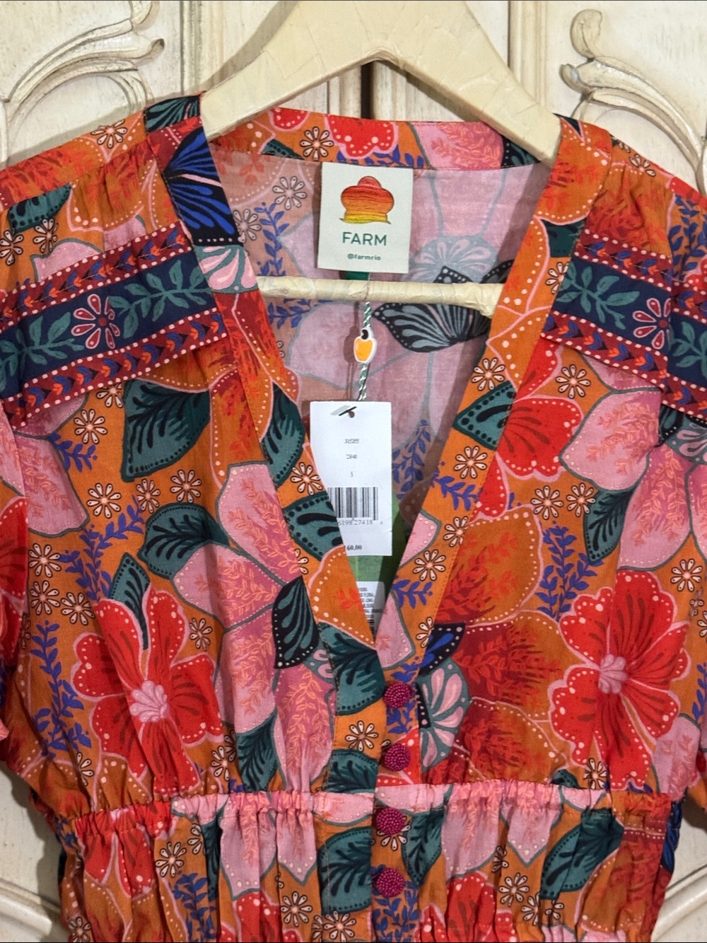 FARM Rio Marias Floral Plunge Neck Peplum Long Sleeve Top Size Medium - Picture 9 of 13